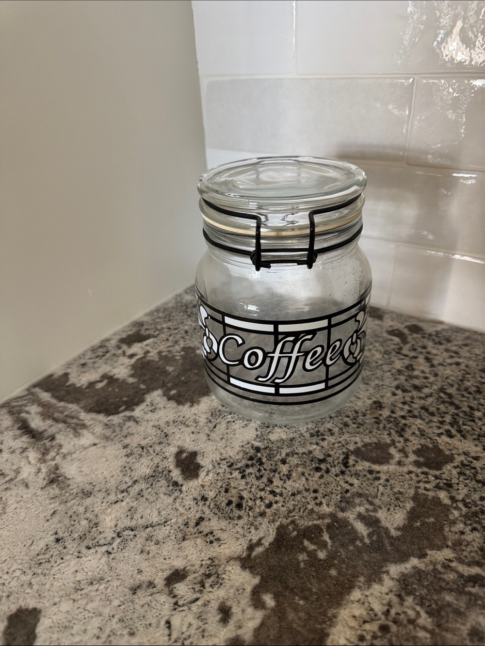 Vintage Glass Coffee Storage Jar with Black Accent